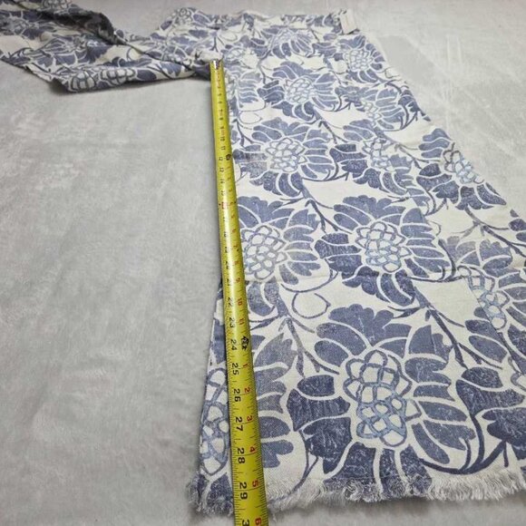 New 31 Anthropologie x Pilcro The Adi printed linen mid-rise flare pants in blu - Picture 7 of 11